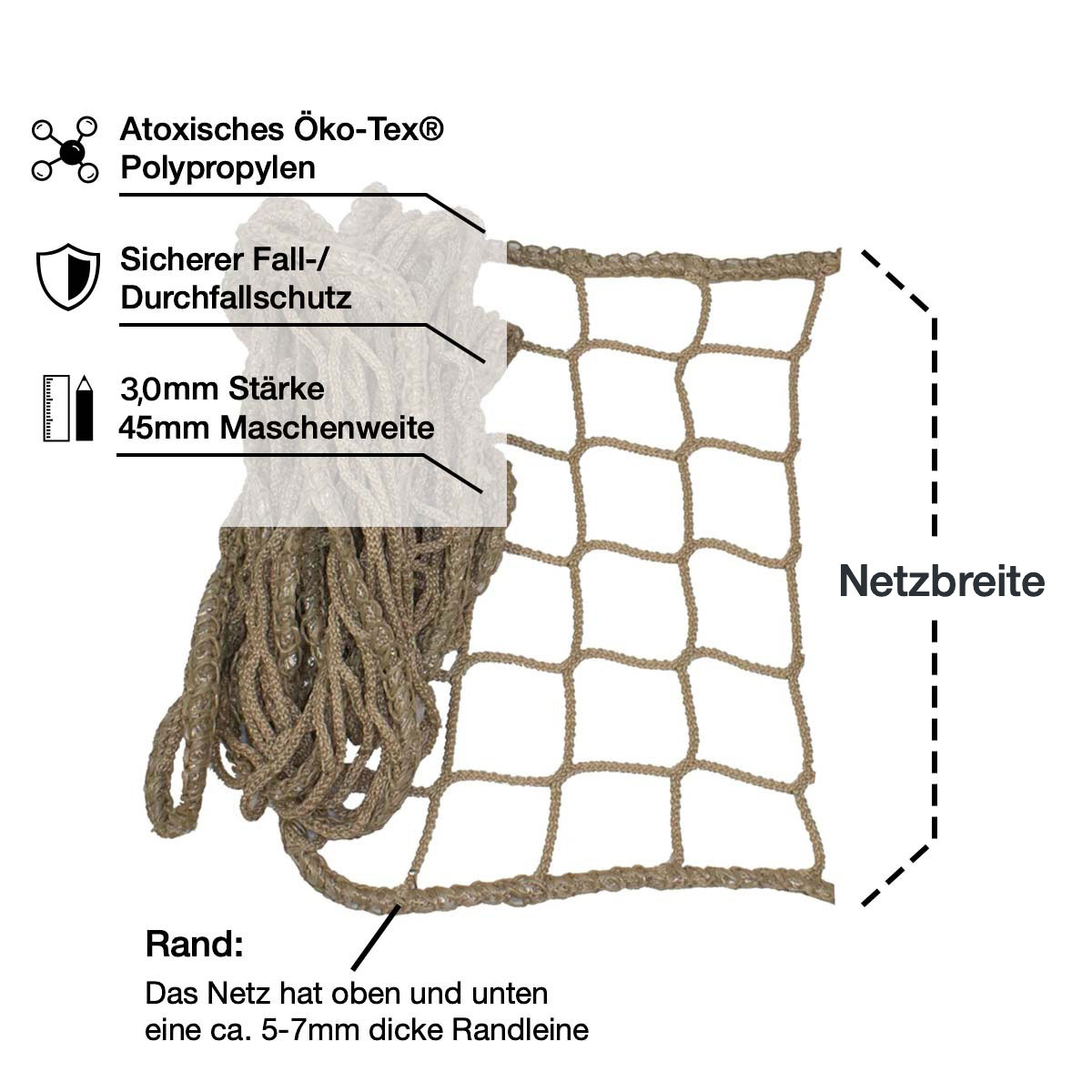 Universal Netz / Maschenweite 45mm / Breite 0,6mtr. / Naturfarben