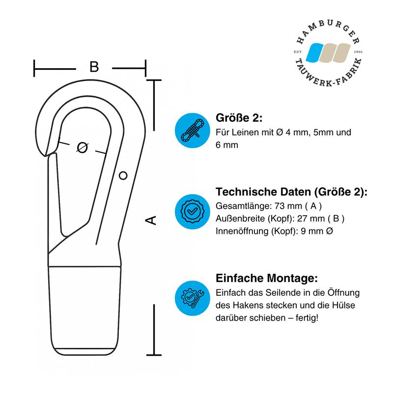 Polymer Hook for 6-8mm Rubber Line / Pack of 10