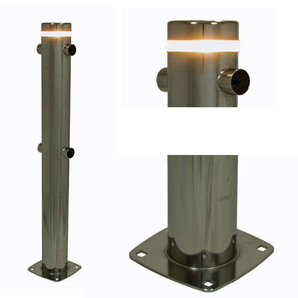 Edelstahl-Absperrpfosten mit Seilführung / 89mm mit LED Beleuchtung Edelstahl-Absperrpfosten mit Seilführung / 89mm mit LED Beleuchtung