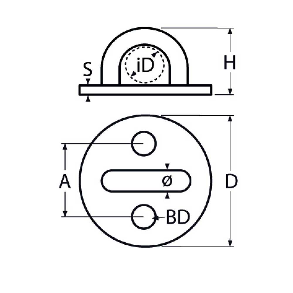TZWandaugemitGrundplatterund Wall Eyelet with Base Plate Round 5.0 - 8mm Bracket, Stainless Steel A4 - AISI 316