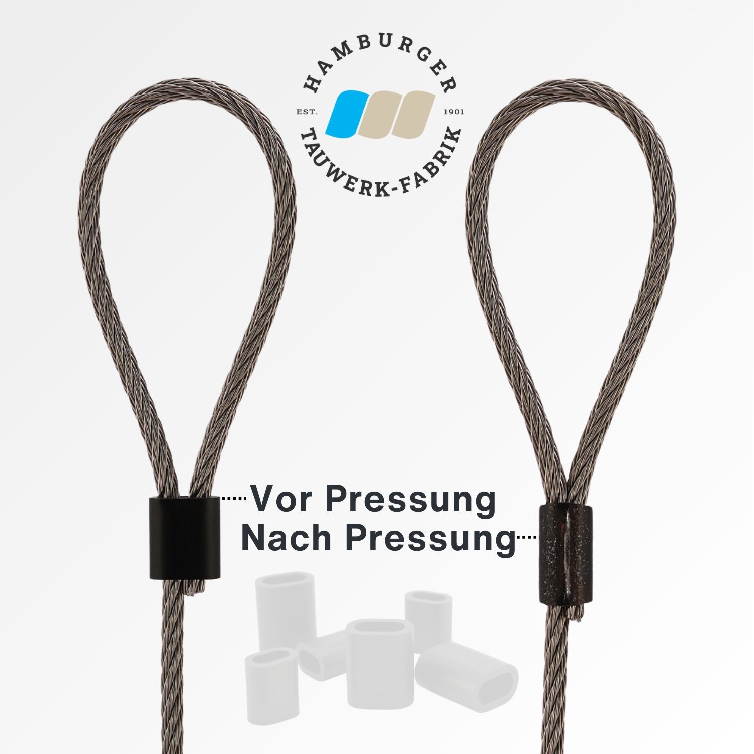 Aluminium Pressklemmen für 1,5 - 5,0mm Drahtseil, PVD Schwarz Aluminium Pressklemmen für 1,5 - 5,0mm Drahtseil, PVD Schwarz