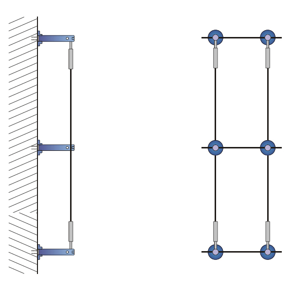 Ranksystem6Wandhalter Ranksystem Exklusive 88mm / 6 Wall Mounts / 7,0m Wire Rope
