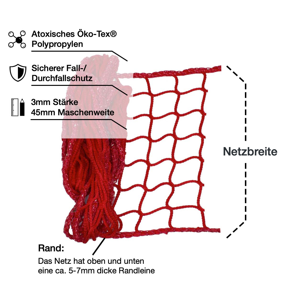 Universal Netz / Maschenweite 45mm / Breite 1,0mtr. / Rot