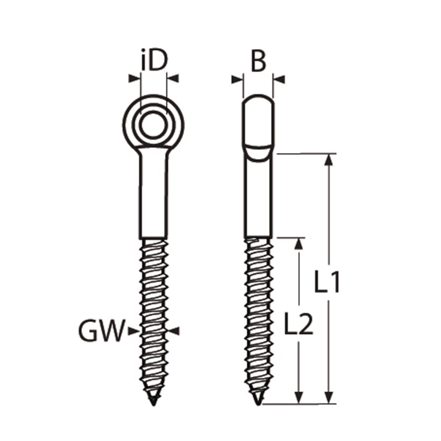 EyeBolt with Wood Thread 6 - 12mm, Stainless Steel A4 - AISI 316 EyeBolt with Wood Thread 6 - 12mm, Stainless Steel A4 - AISI 316