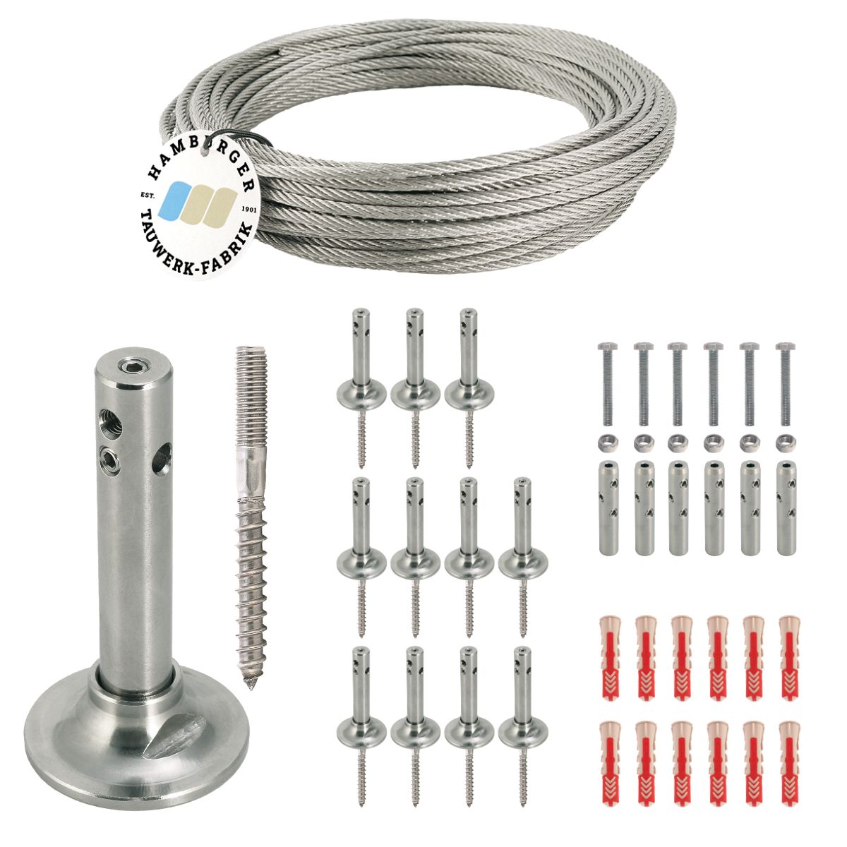 Ranksystem Exklusive 88mm / 12 Wall Mounts / 14m Wire Rope Ranksystem Exklusive 88mm / 12 Wall Mounts / 14m Wire Rope