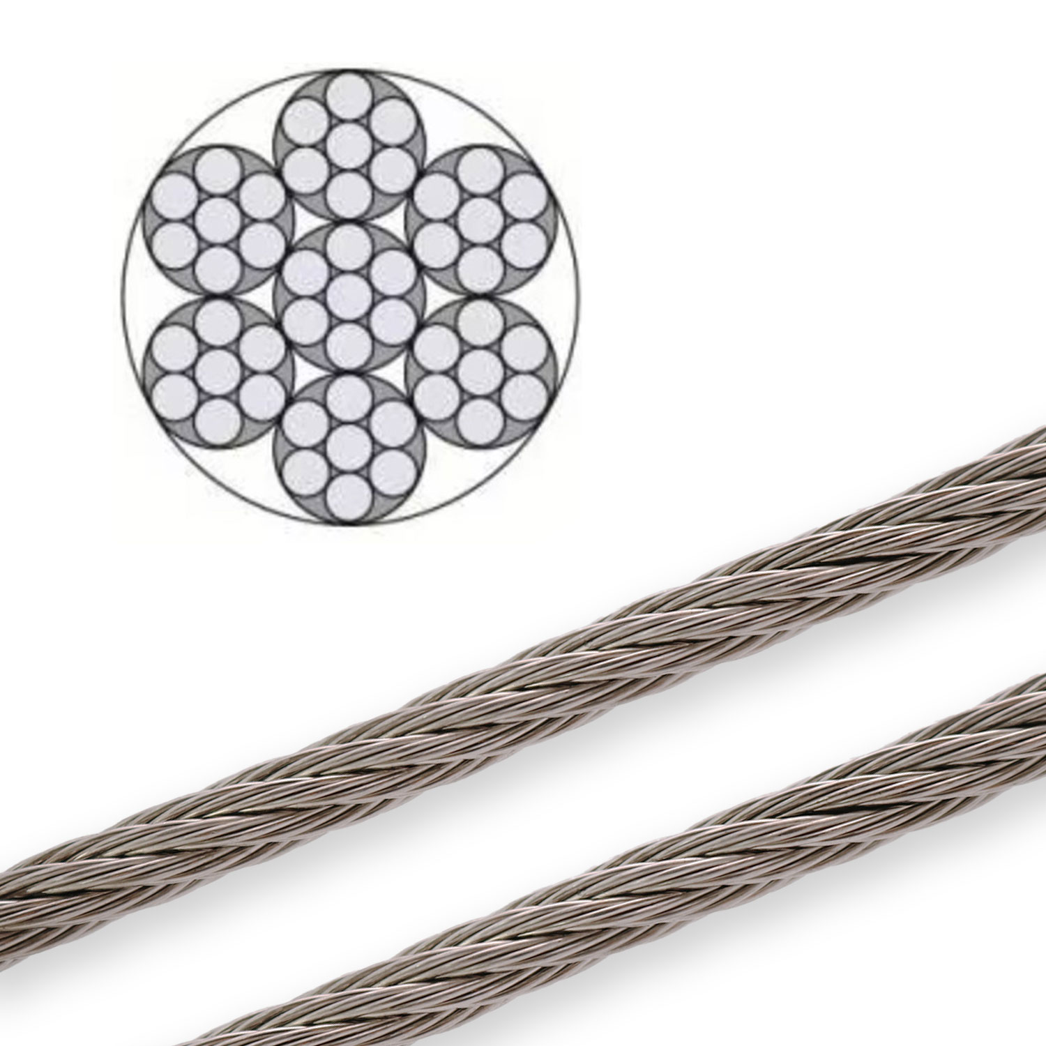 Edelstahl Drahtseil 7x7 flexibel / 0,5 - 12mm ø Edelstahl Drahtseil 7x7 flexibel / 0,5 - 12mm ø