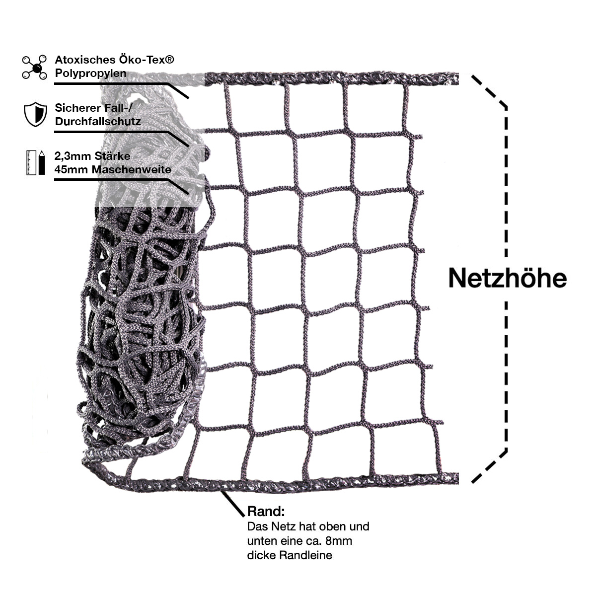 Universal Netz / Maschenweite 45mm / Breite 1,0mtr. / Grau Universal Netz / Maschenweite 45mm / Breite 1,0mtr. / Grau