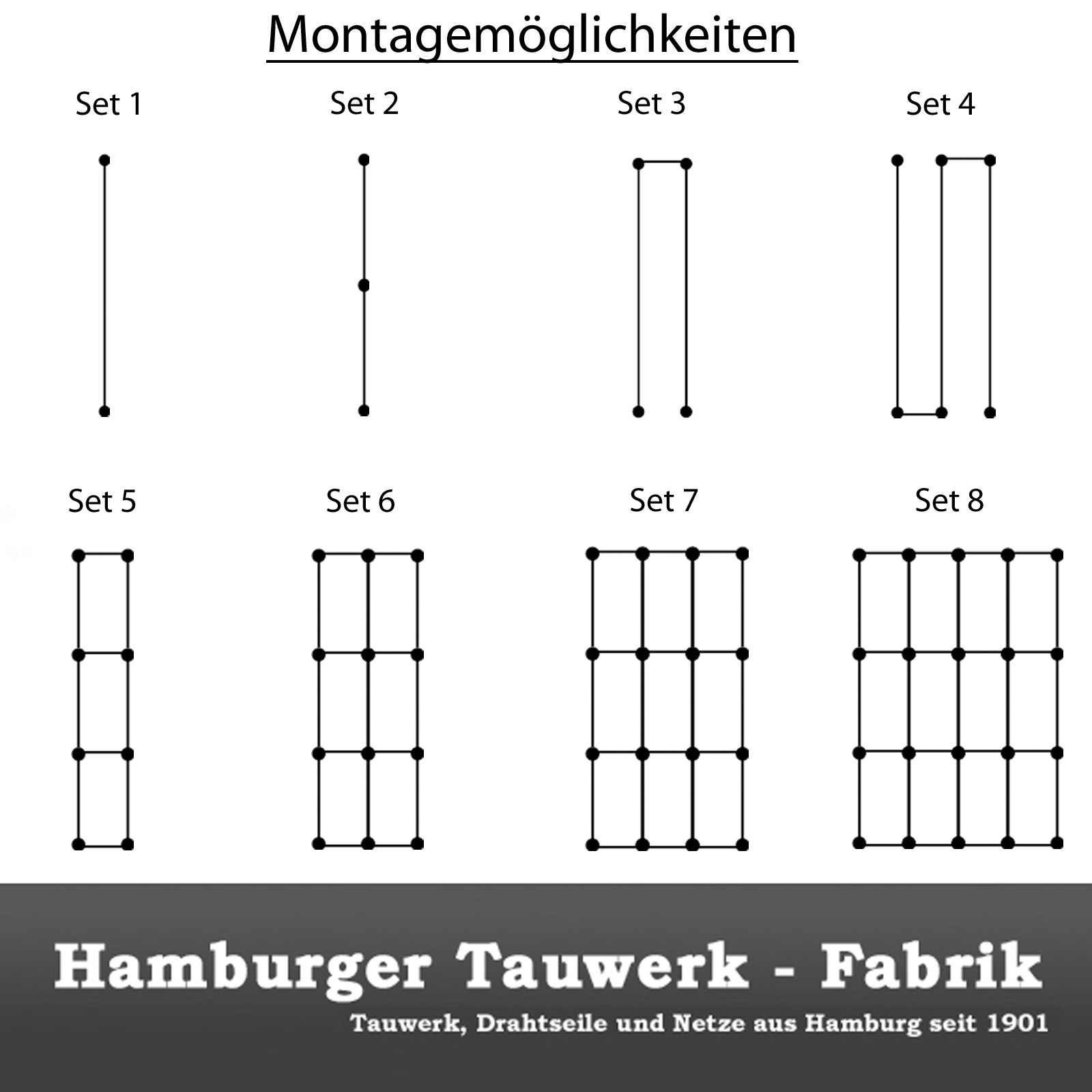 Ranksystem 58mm Bausatz / 20 Wandhalter / 36,5m Drahtseil Ranksystem 58mm Bausatz / 20 Wandhalter / 36,5m Drahtseil