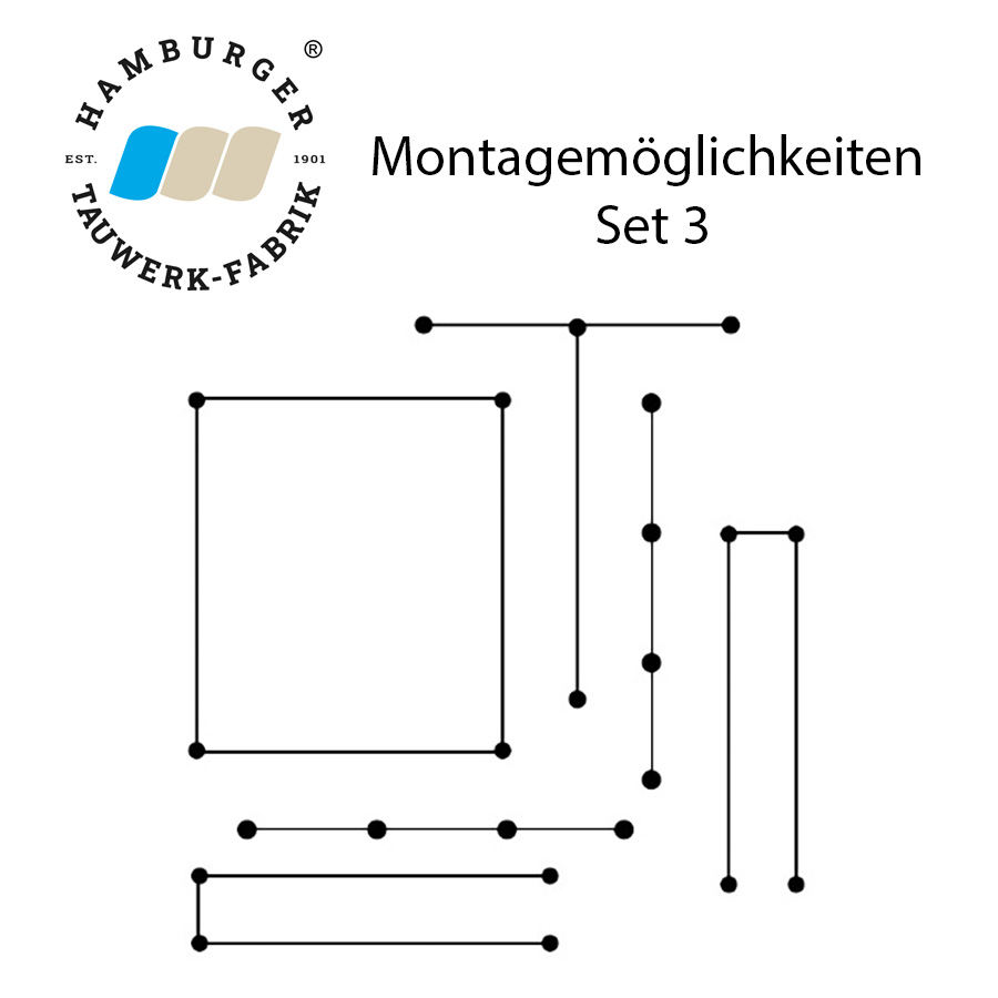 Ranksystem 58mm Bausatz / 4 Wandhalter / 9,5m Drahtseil Ranksystem 58mm Bausatz / 4 Wandhalter / 9,5m Drahtseil