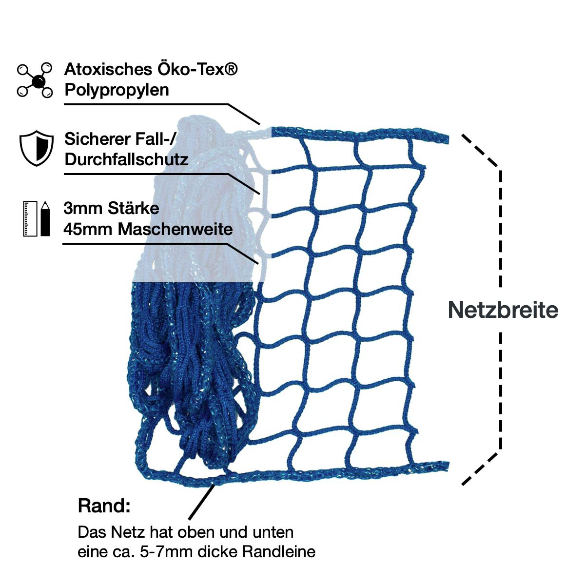 Universal Netz / Maschenweite 45mm / Breite 1,0mtr. / Blau Universal Netz / Maschenweite 45mm / Breite 1,0mtr. / Blau